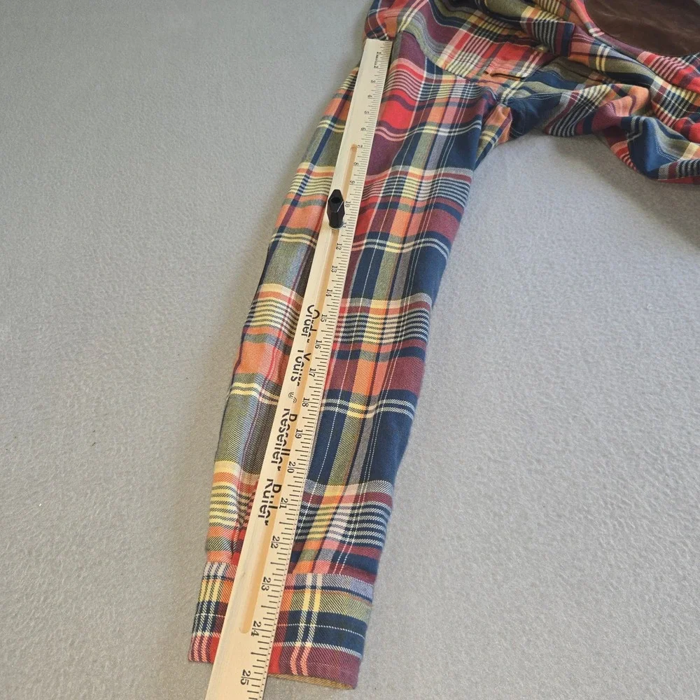 Polo Ralph Lauren Button Down Mens M Multicolor Plaid Suede Elbow Patches Cotton